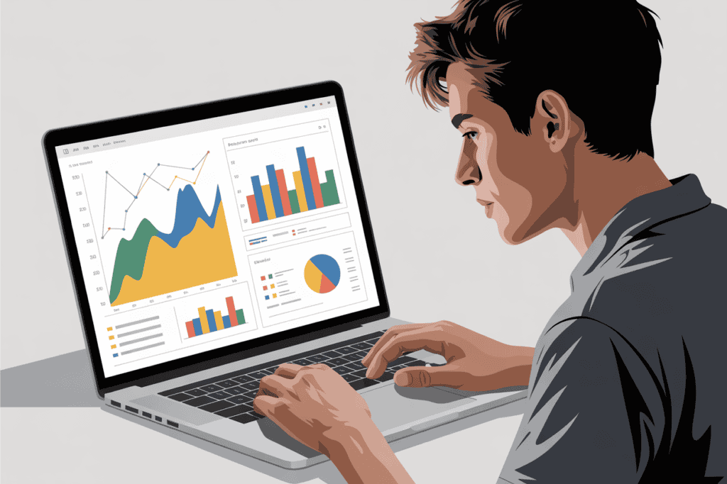 Persona aprendiendo a invertir en bolsa paso a paso con ordenador portátil.