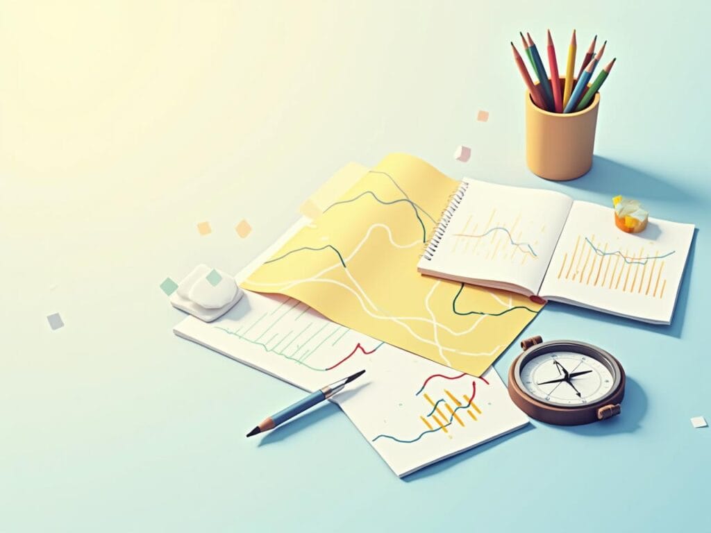 Brújula y gráficos financieros que simbolizan una estrategia de inversión clara y planificada